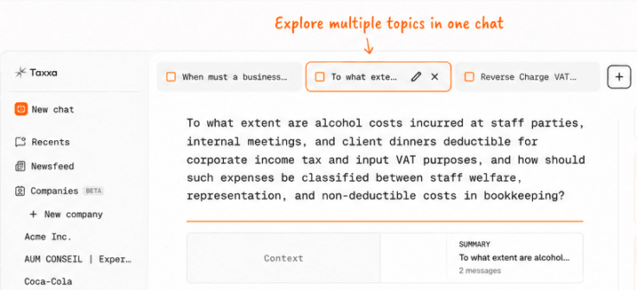 Multi tabs option in Taxxa.ai